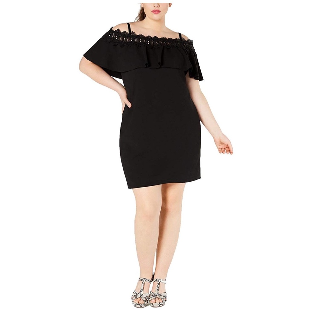 BCX Plus Size Trendy Plus Size Off-The-Shoulder Crochet Dress Black Size 3X NWT